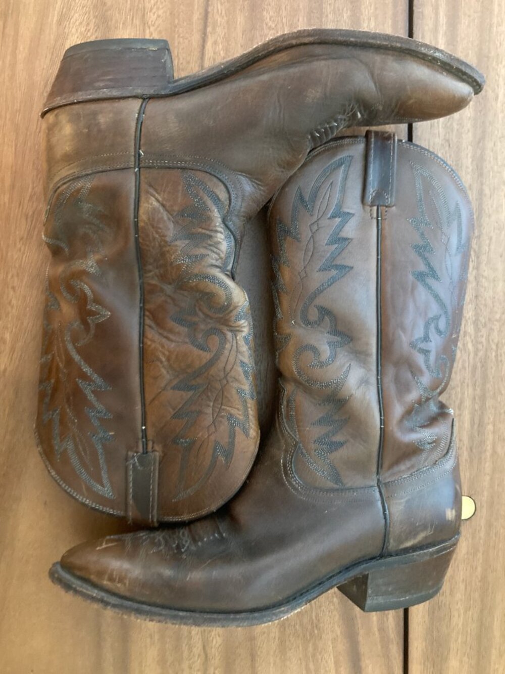 Dan Post Boots / Vintage Antique Tan Napa / Size 12R - Picture 9 of 16